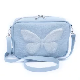 Błękitna prostokątna torebka damska – MAJA ze srebrnym motylem