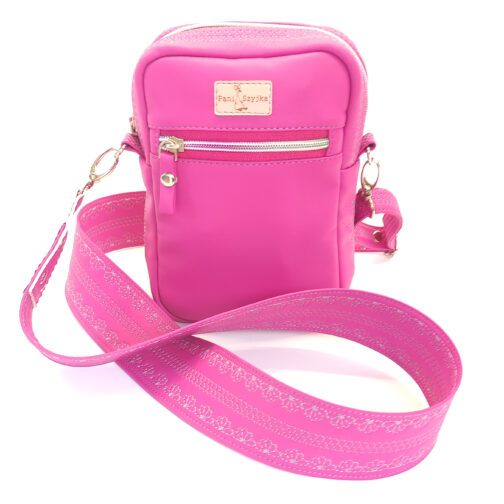 Amarantowa saszetka z szerokim paskiem różowa mini torebka na ramię damska torebka z motylem różowa pikowana torebka na zamówienie modna mała saszetka z szerokim paskiem