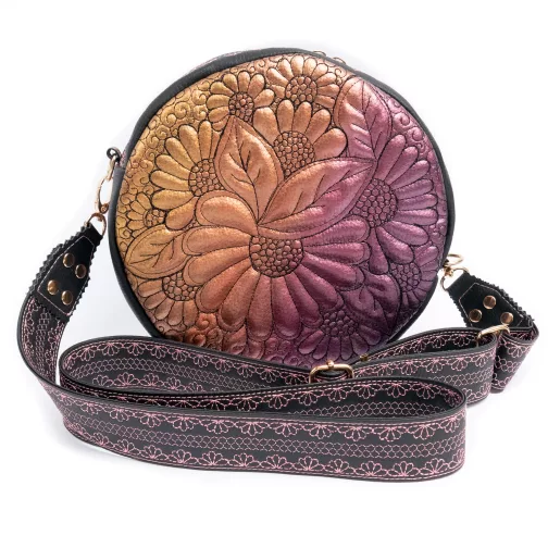 unikatowa okrągła torebka damska okrągła listonoszka damska kwiatowa torebka z szerokim paskiem haftowana torebka na ramię