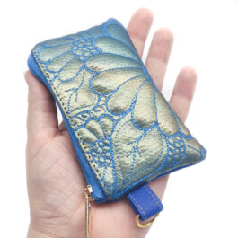 Pikowany Mini portfel na karty – Chabrowo-złoty