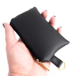 Pikowany Mini portfel damski – czarno-fioletowo-złoty