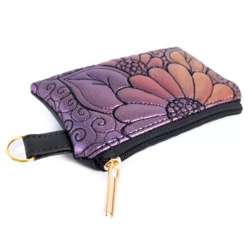 kolorowy mini portfel na karty pikowana saszetka na klucze dodatek do torebki wegański portfelik w kwiaty