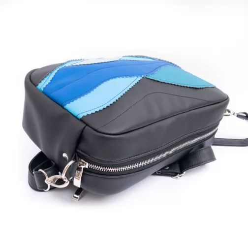 kolorowa patchworkowa torebka damska czarno niebieska torebka na ramię nikatowa torebka handmade torebka z eko skóry na zamówienie