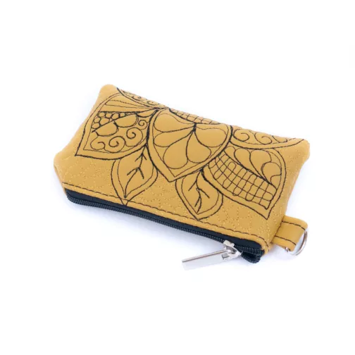 musztardowy żółty mini portfel na karty mały pikowany portfel damski etui na klucze odczepiane pikowane etui na słuchawki