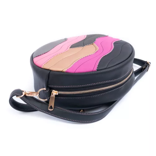 czarno różowa okrągła torebka damska patchworkowa kolorowa torebka na ramię unikatowa polska torebka handmade