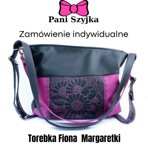 unikatowa pikowana duża torebka worek miękka torebka na ramię fiona 3 w 1 haftowana torebka handmade na zamówienie torebki szyte w Polsce polskie rękodzieło fiona margaretki