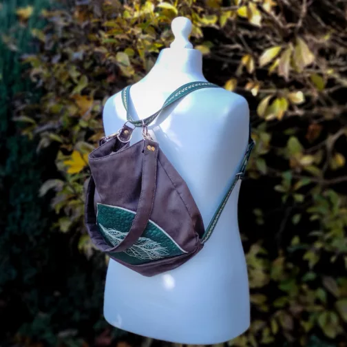 brązowo zielona zamszowa torebka worek duza torba na ramie shopperka damska torba boho