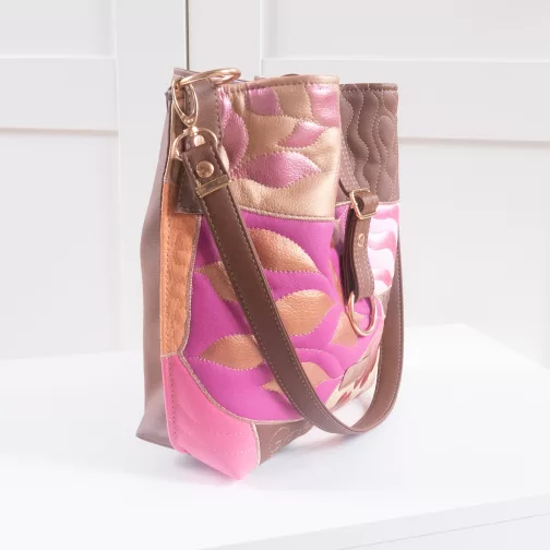 patchworkowa torebka damska na ramię unikatowa wegańska kolorowa torebka handmade torebka worek prezent dla kobiety shopperka damska różowa brązowa torebka typu shopper bag