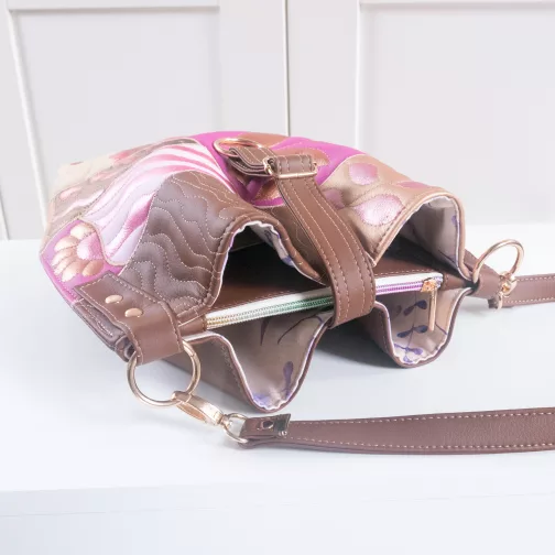 patchworkowa torebka damska na ramię unikatowa wegańska kolorowa torebka handmade torebka worek prezent dla kobiety shopperka damska różowa brązowa torebka typu shopper bag