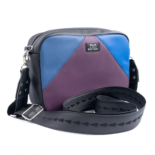 prostokątna torebka damska z szerokim paskiem czarna torebka na ramię torebka box patchworkowa torebka damska z eko skóry
