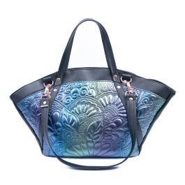 Czarna Shopperka STELLA – duża torebka damska (niebiesko-fioletowo-zielona)