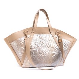 Beżowa Shopperka STELLA – duża torebka damska (perłowo-srebrno-złota)