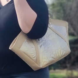 Beżowa Shopperka STELLA – duża torebka damska (perłowo-srebrno-złota)