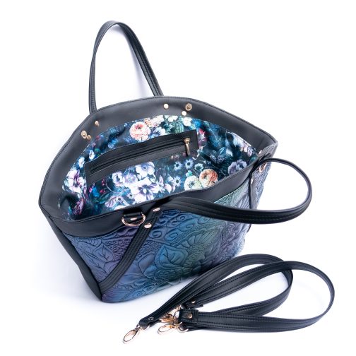 Czarna duża shopperka damska Stella elegancka pikowana torba na ramię koszyk na lato unikatowa czarna torebka handmade