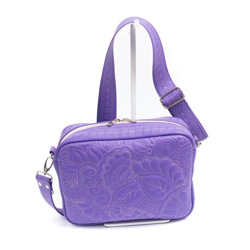 fioletowa torebka damska prostokatna torebka na ramię pikowana kolorowa torebka handmade z szerokim paskiem