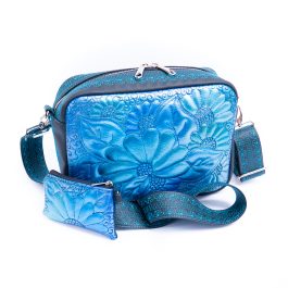 MAJA Margaretki czarno-niebieska – pikowana prostokątna torebka damska z ozdobnym paskiem